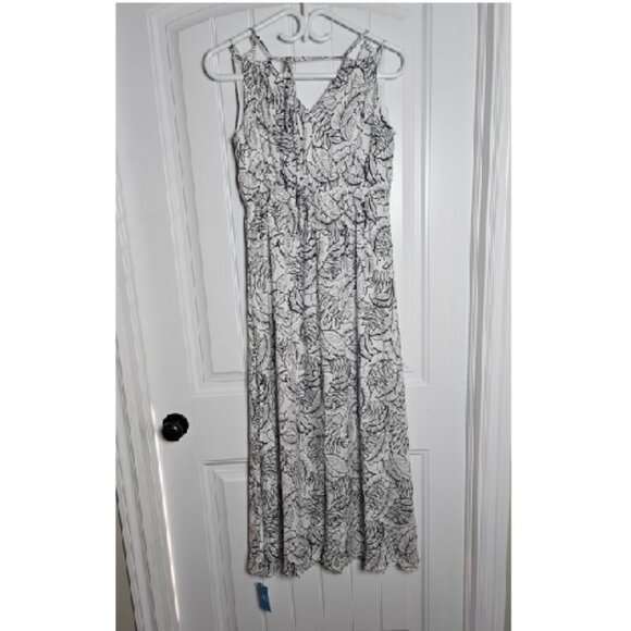 Cupshe Black & White Leaf Sleeveless Surplice Split Maxi Dress White / M - Picture 4 of 5